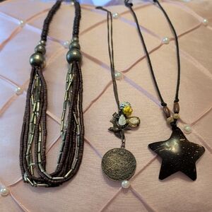 Brown/Gold 14" Necklaces (3), Great Length For Sweaters Or Tunic Length For Fall